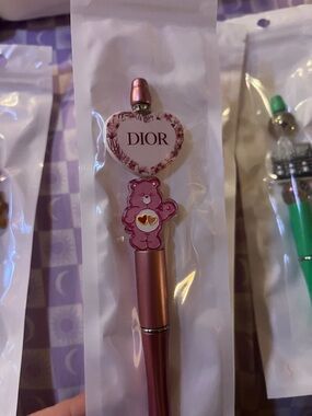 Dior Metallic Pink Bear Charm Pen with Heart Topper